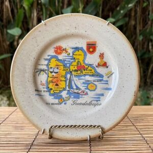 Vintage Guadeloupe Souvenir Decorative Plate 7.5" Ceramic Wall‎ Decor Travel Map